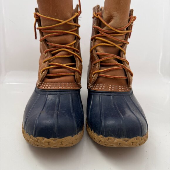 Vintage 90s LL BEAN Leather Lace Up Blue Duck Boots W7-8 / M5 - Picture 3 of 16